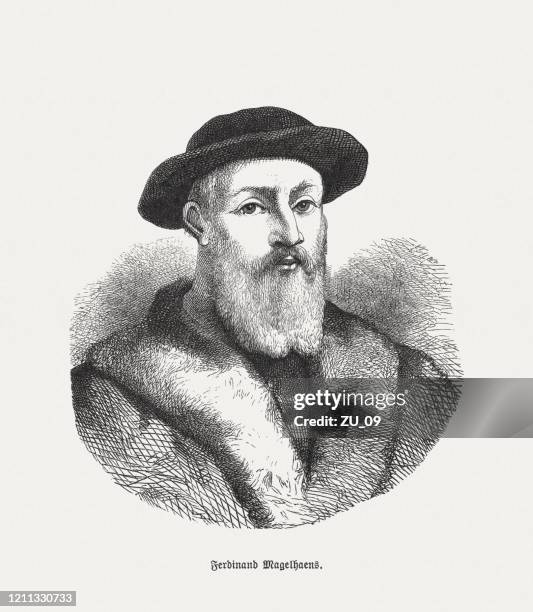 illustrations, cliparts, dessins animés et icônes de ferdinand magellan (1480-1521), navigateur portugais, déngraveur de bois, publié en 1888 - circumnavigation