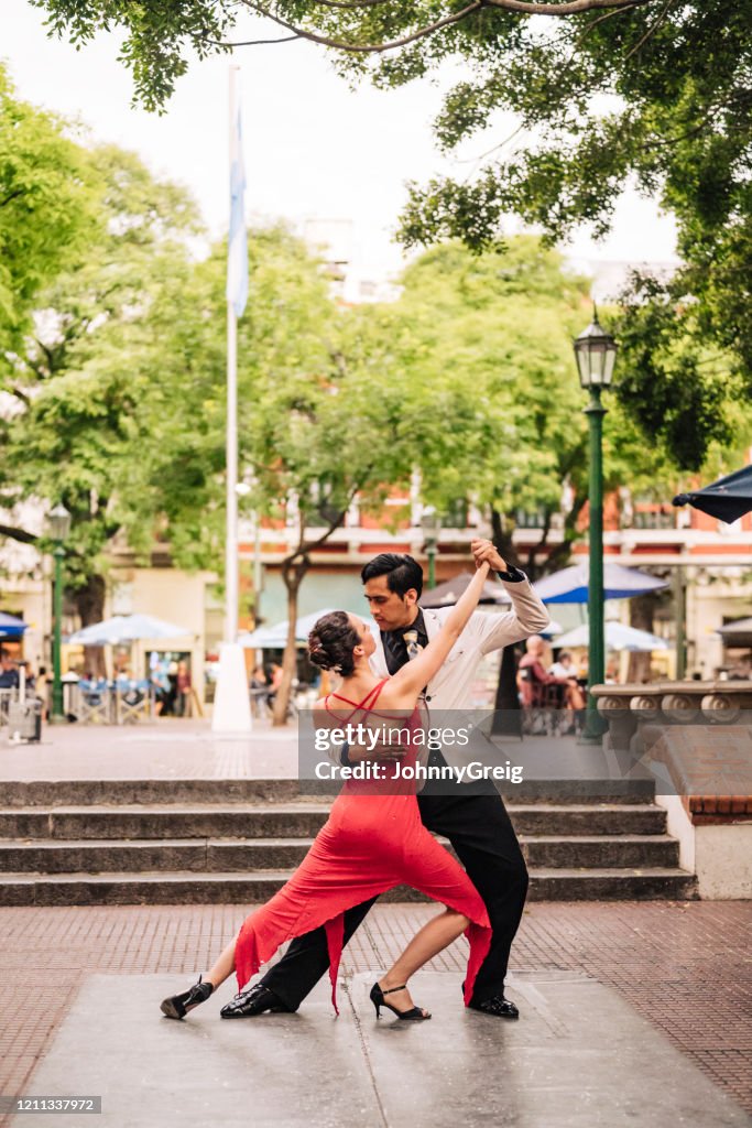 Expert young Buenos Aires dancers in tango ending position