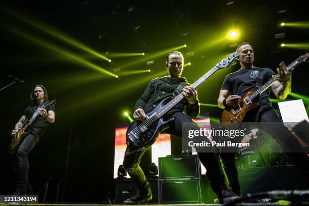 American rock band Alter Bridge, lead singer and guitarist Myles Kennedy bassist Brian Marshall and guitarist Mark Tremonti, perform at Afas Live,...