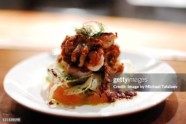 pulpo with fennel and grapefruit - pulpo stock pictures, royalty-free photos & images