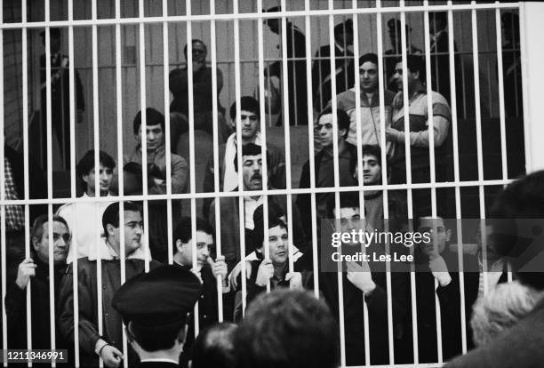 Defendants in Italy's biggest crime trial behind bars as they await trial, Milan, ltaly, 9th February 1985. A series of three trials will see 640...