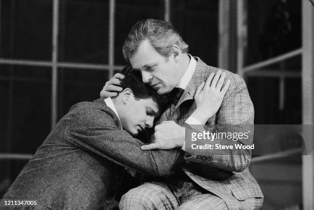 British actors Colin Firth and Anthony Hopkins in a stage production of Arthur Schnitzler's 'The Lonely Road' at the Old Vic in London, England, 6th...