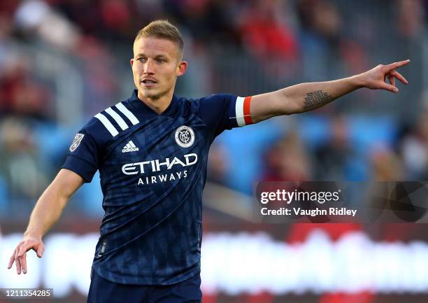 Alexander Ring of New York City FC during the first half of an MLS game against Toronto FC at BMO Field on March 07, 2020 in Toronto, Canada.