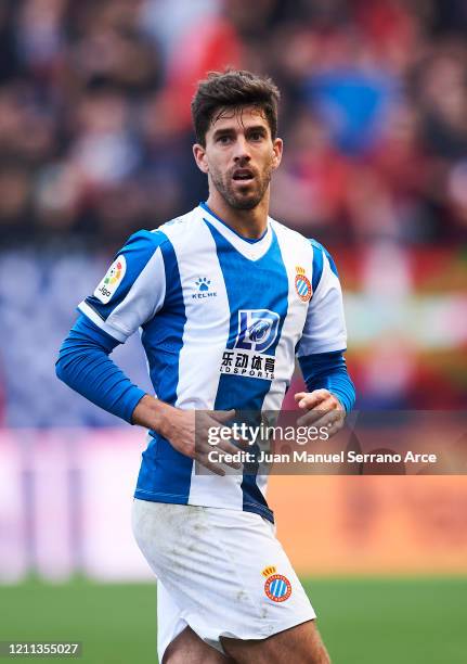 Didac Vila of RCD Espanyol reacts during the Liga match between CA Osasuna and RCD Espanyol at El Sadar Stadium on March 08, 2020 in Pamplona, Spain.