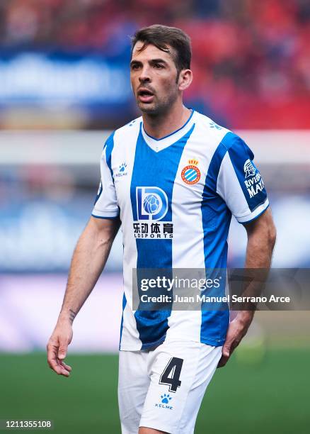 Victor Sanchez of RCD Espanyol reacts during the Liga match between CA Osasuna and RCD Espanyol at El Sadar Stadium on March 08, 2020 in Pamplona,...