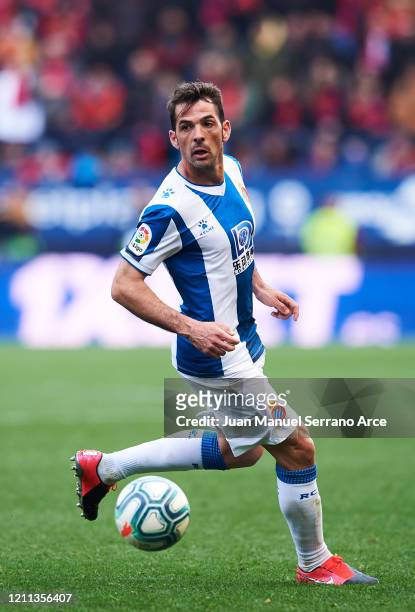 Victor Sanchez of RCD Espanyol in action during the Liga match between CA Osasuna and RCD Espanyol at El Sadar Stadium on March 08, 2020 in Pamplona,...