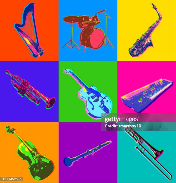 jazz musical instrument icons - trombone stock illustrations