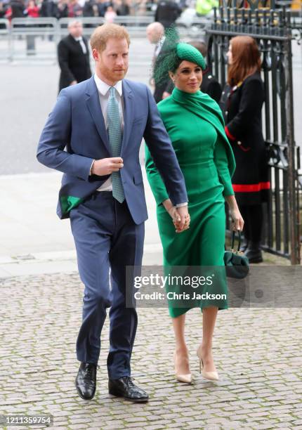 Prince Harry, Duke of Sussex and Meghan, Duchess of Sussex attend the Commonwealth Day Service 2020 at Westminster Abbey on March 09, 2020 in London,...