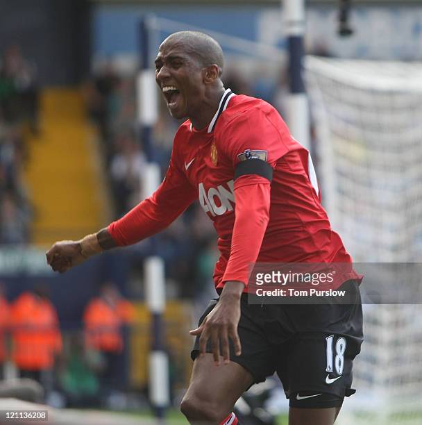 Ashley Young of Manchester United celebrates scoring their second goal during the Barclays Premier League match between West Bromwich Albion and...