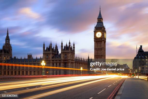 light trails on westminster bridge, big ben, london, england - democracy uk stock pictures, royalty-free photos & images