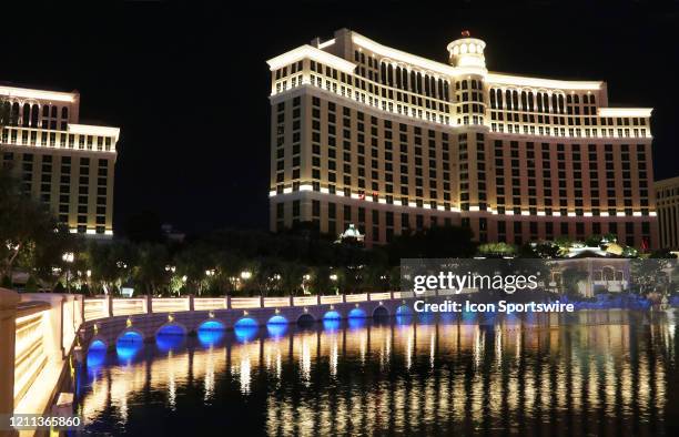 Mandalay Bay Resort & Casino, normally packed with people watching the impressive fountain display-now calm and empty due to the Coronavirus pandemic...