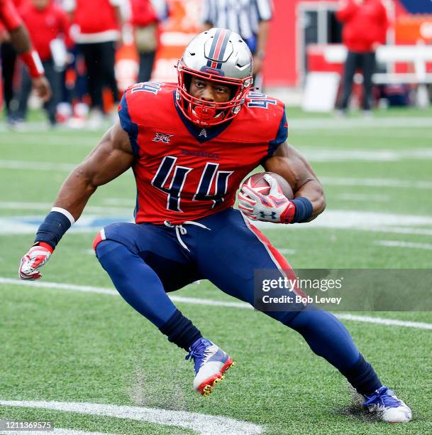 Andre Williams of the Houston Roughnecks runs with the ball Dragons during a XFL football game at TDECU Stadium on March 07, 2020 in Houston, Texas.