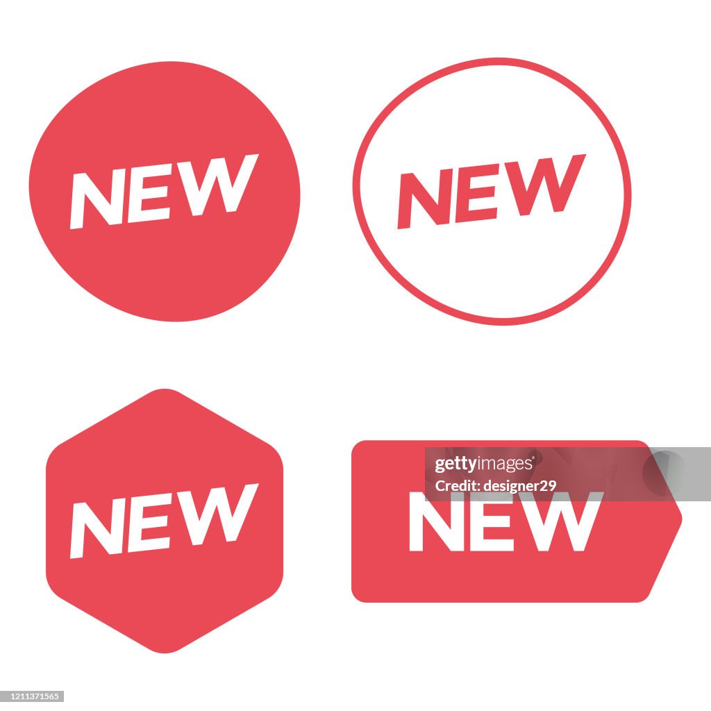 Nuevo conjunto de iconos de etiqueta o pegatina. Promoción y Venta Etiqueta Diseño Vector sobre Fondo Blanco.