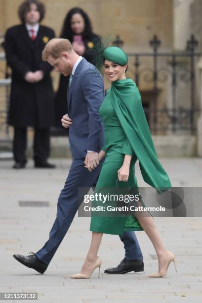 Prince Harry, Duke of Sussex and Meghan, Duchess of Sussex attend the Commonwealth Day Service 2020 at Westminster Abbey on March 09, 2020 in London,...