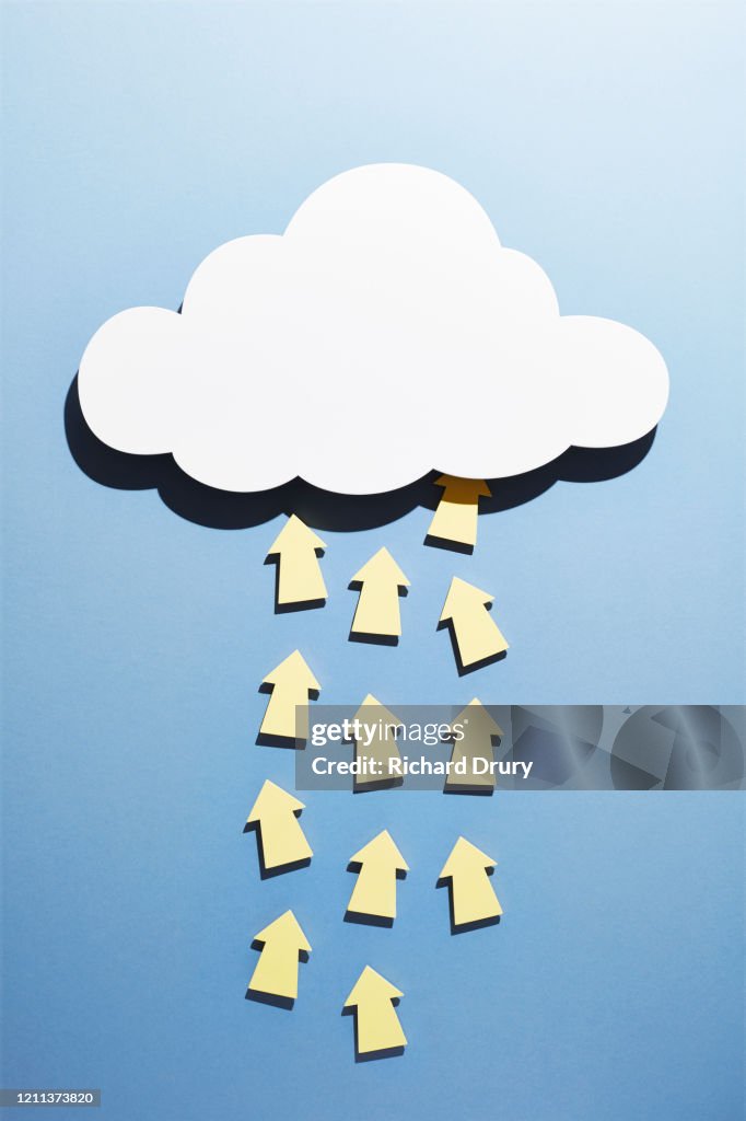 A large group of arrows moving up to the cloud