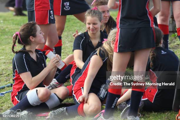 Schoolgirl Madeleine Pulver plays hockey for Wenona School for Girls in the week following her fake bomb ordeal, on August 6, 2011 in Sydney,...
