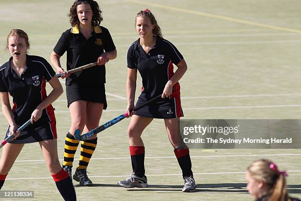 Schoolgirl Madeleine Pulver plays hockey for Wenona School for Girls in the week following her fake bomb ordeal, on August 6, 2011 in Sydney,...