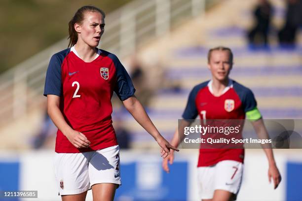Marthine Ostenstad of Norway looks on during the International Friendly Match between Norway U19 Women and France U19 Women at La Manga Club on March...