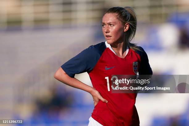 Madeleine Mellemstrand of Norway looks on during the International Friendly Match between Norway U19 Women and France U19 Women at La Manga Club on...