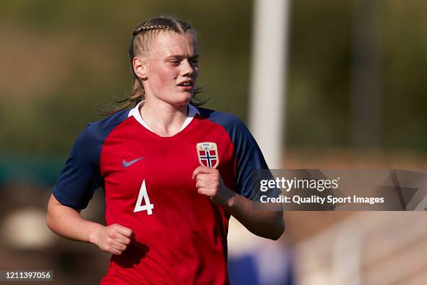 Mathilde Harviken of Norway looks on during the International Friendly Match between Norway U19 Women and France U19 Women at La Manga Club on March...