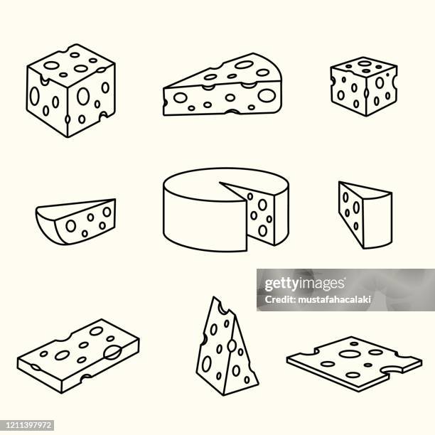 ilustraciones, imágenes clip art, dibujos animados e iconos de stock de ilustración de arte de línea de queso - quesos