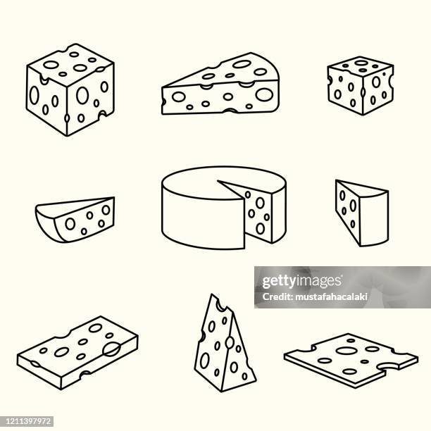 ilustrações, clipart, desenhos animados e ícones de ilustração de arte da linha de queijo - queijo