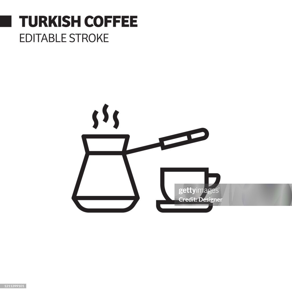 Turkish Coffee Line Icon, Outline Vector Symbol Illustration. Pixel Perfect, Editable Stroke.