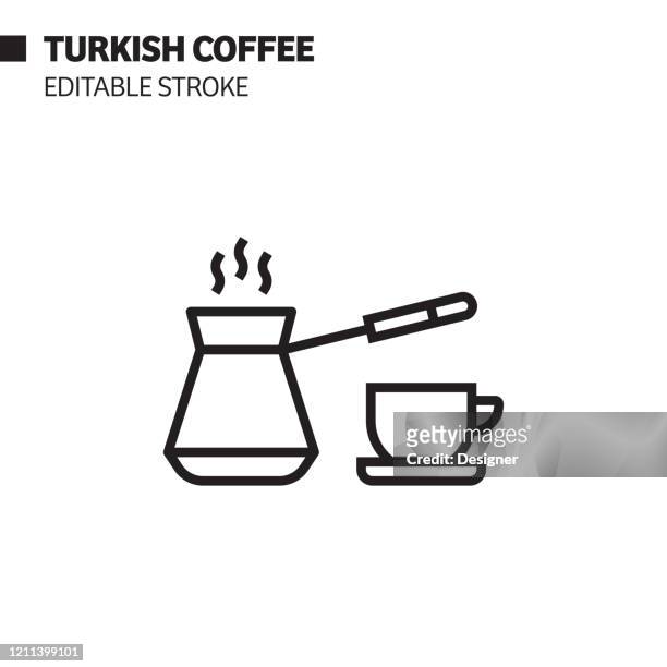 turkish coffee line icon, outline vector symbol illustration. pixel perfect, editable stroke. - coffee logo stock illustrations