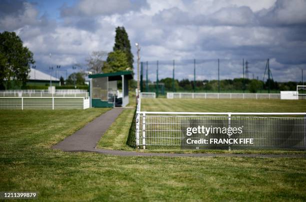 Photograph taken on April 30, 2020 shows the football field of the amateur football club "FC Parisis" at the club training centre, in Herblay, near...