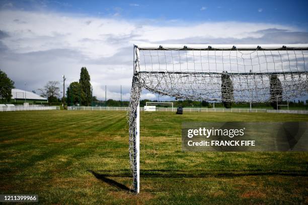 Photograph taken on April 30, 2020 shows the football field of the amateur football club "FC Parisis" at the club training centre, in Herblay, near...