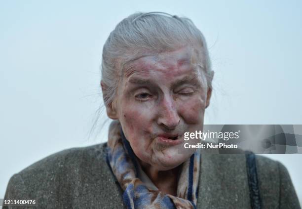 Wanda Poltawska , Ravensbruck Nazi concentration camp survivor, seen outside Wawel Cathedral ahead of a ceremony marking the 75th anniversary of the...