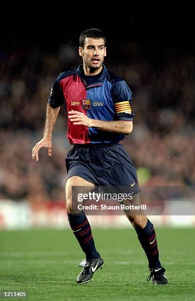 Pep Guardiola of Barcelona during the UEFA Champions League group A match against Porto at the Nou Camp in Barcelona, Spain. Barcelona won 4-2. \...