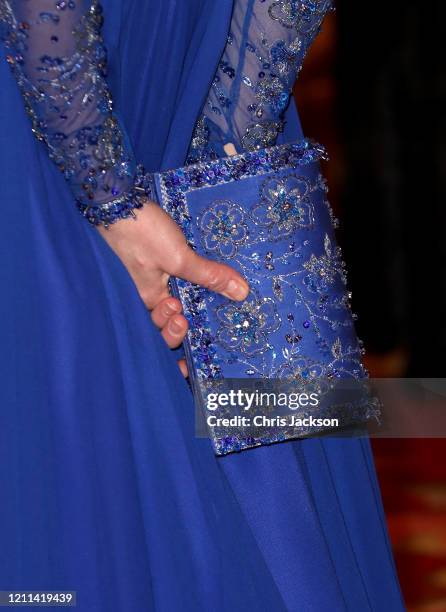 Catherine, Duchess of Cambridge, bag detail, hosts a Gala Dinner in celebration of the 25th anniversary of Place2Be at Buckingham Palace on March 09,...