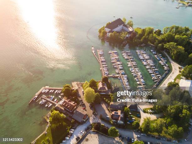 view of the marina at seewalchen am attersee - attersee stock pictures, royalty-free photos & images