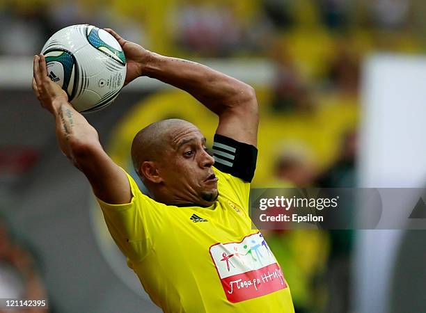 Roberto Carlos of FC Anzhi Makhachkala in action during the Russian Football League Championship match between FC Spartak Moscow and FC Anzhi...