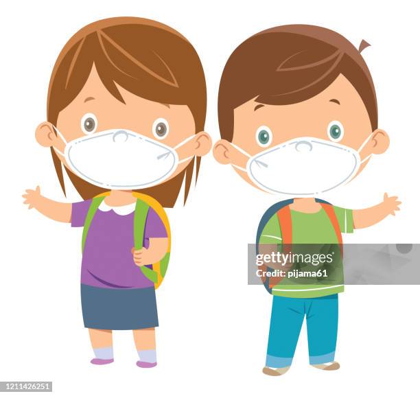 children wearing masks - female surgeon mask stock illustrations