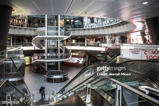 The Fulton Center subway station is shown virtually empty on April 30, 2020 in New York City. All non-essential businesses in New York state have...