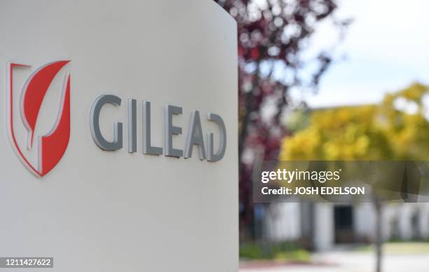 Gilead Sciences headquarters sign is seen in Foster City, California on April 30, 2020. Gilead Science's remdesivir, one of the most highly...