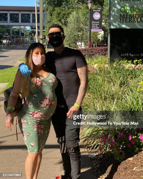 Hazel-E and fiance De'Von Waller are seen on April 30, 2020 in Houston, Texas.