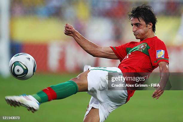 Luis Martins of Portugal controles the ball during the FIFA U-20 World Cup 2011 quarter final match between Portugal and Argentina at Estadia Jaime...