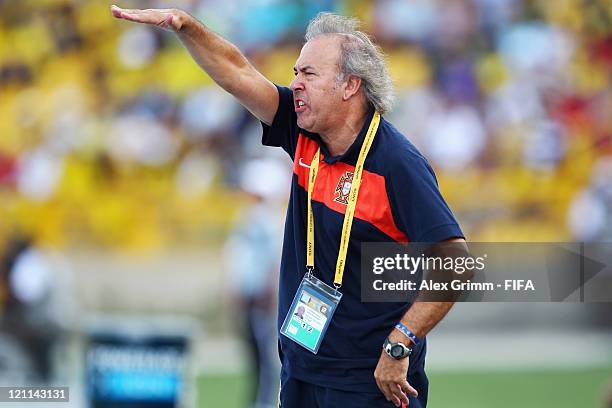 Head coach Ilidio Vale of Portugal gestures during the FIFA U-20 World Cup 2011 quarter final match between Portugal and Argentina at Estadia Jaime...