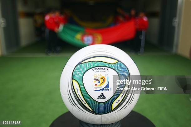 The official match ball 'Speedcell' before the FIFA U-20 World Cup 2011 quarter final match between Portugal and Argentina at Estadia Jaime Moron...