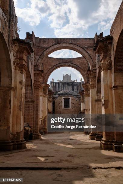 Ruins of a destroyed church due to an earthquake in Antigua Guatemala.