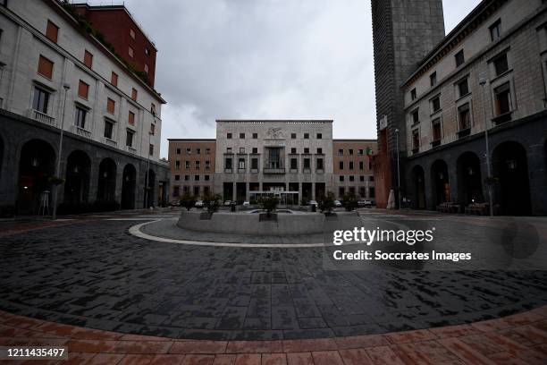 Monte Grappa Square is deserted in the city centre of Vernise due to corona restrictions on April 28, 2020 in Varese, Italy. Italy will remain on...