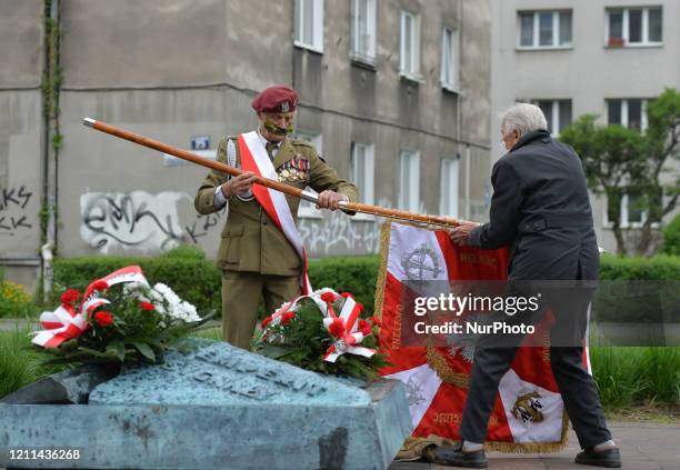 Major Jan Stachow , a former soldier and still active amateur athlete arrives at Daszynski Avenue to celebrate May Day outside the Monument to the...