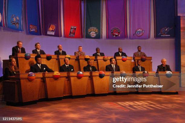 An overall view of the On-Stage participants from the NBA teams during the 2004 NBA Draft Lottery in Secaucus, New Jersey on May 26, 2004. NOTE TO...