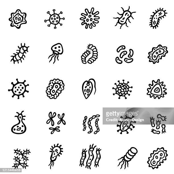 virus icon set - bacterium stock illustrations