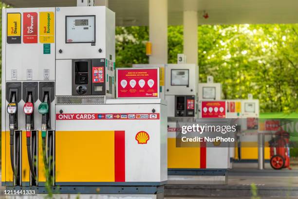 General view of fuel pump stands at the Royal Dutch Shell gas station in Brussels, Belgium 30 April 2020. Following the collapse in global oil demand...