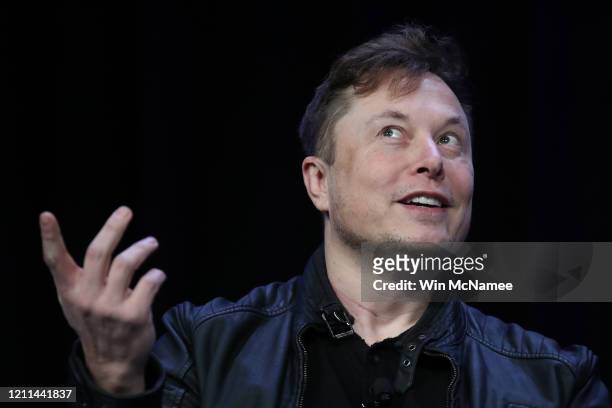 Elon Musk, founder and chief engineer of SpaceX speaks at the 2020 Satellite Conference and Exhibition March 9, 2020 in Washington, DC. Musk answered...