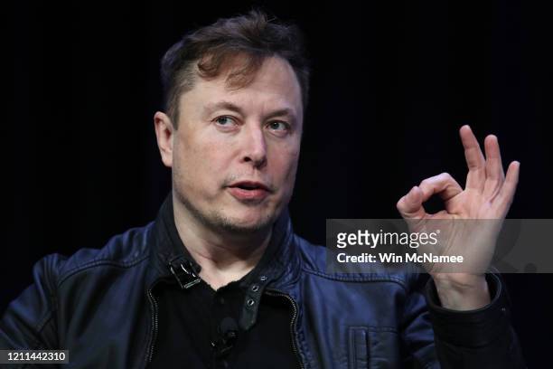 Elon Musk, founder and chief engineer of SpaceX speaks at the 2020 Satellite Conference and Exhibition March 9, 2020 in Washington, DC. Musk answered...